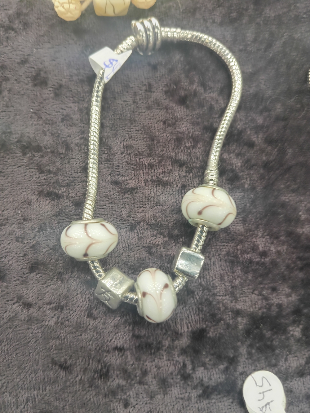 White Glass Bead Charm Bracelet - Women Jewelry